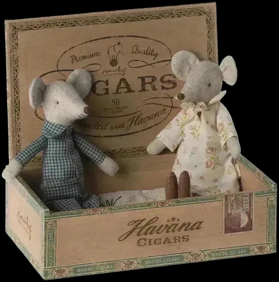 Grandma and Grandpa mice in cigarbox