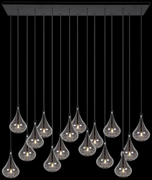 Lámpara colgante dim. metal negro vidrio humo 1,020x1,540 cm16 luces G4 -LULC0225