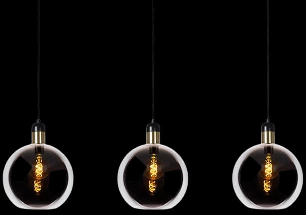 Lámpara colgante metal negro dorado vdrio humo largo 1,25 mt. 3 luces E27 - LULC0217