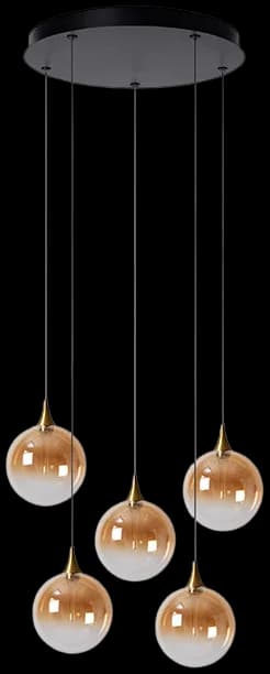 Lámpara colgante vidrio ámbar metal negro dorado Ø480 cm LED 5x3.8W - LULC0323