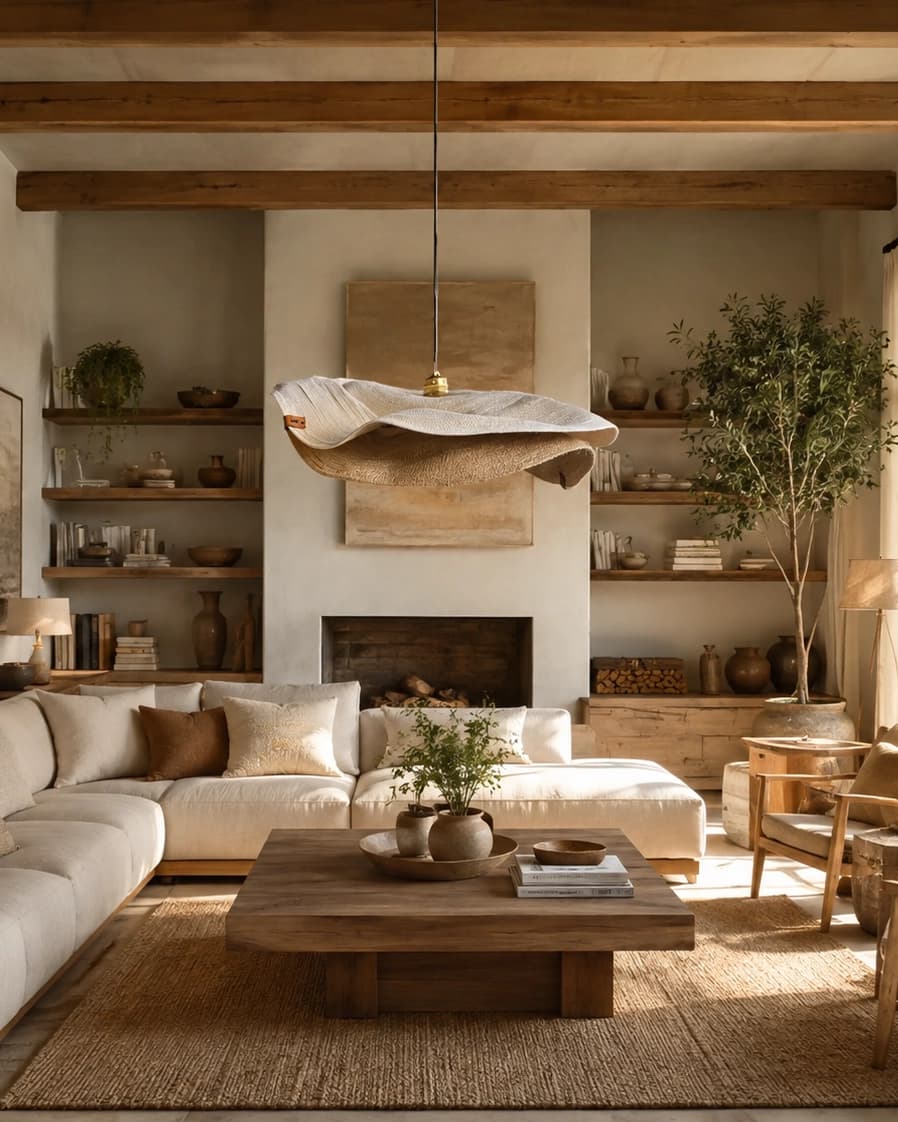 Lámpara colgante Doble Kenia Natural-Blanca - Diámetro 55cm / Con electricidad cordón negro