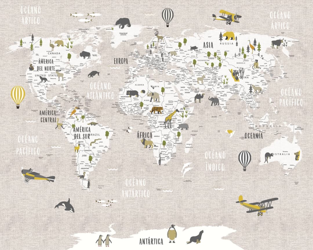 MAPA ANIMALES BEIGE / SALDO - 4.20 mts de ancho x 2.45 mts de alto.