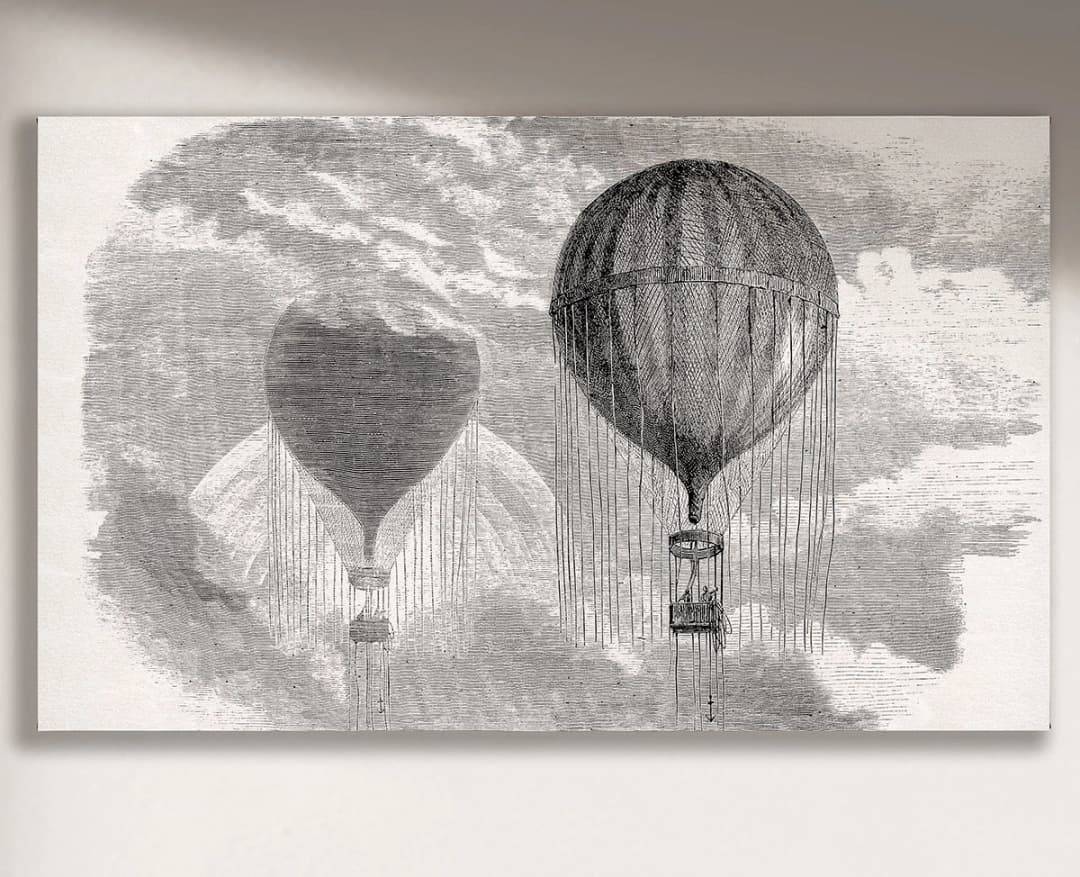 Cuadro Globos horizontal - 190x120 cm / Lona tensada con bastidor + marco de madera negro