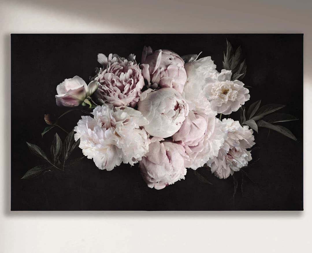 Cuadro peonias horizontal - 140x90 cm / Lona tensada con bastidor