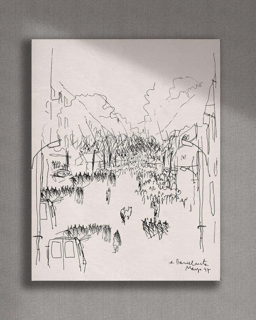 Cuadro Rambla vertical - 120x150 cm / Lona tensada con bastidor + marco color mañío