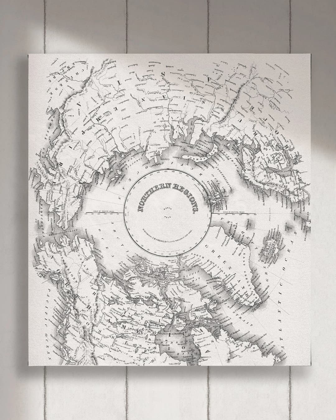 Cuadro Mapa Polo Norte vertical - 90x95 cm / Lona tensada con bastidor