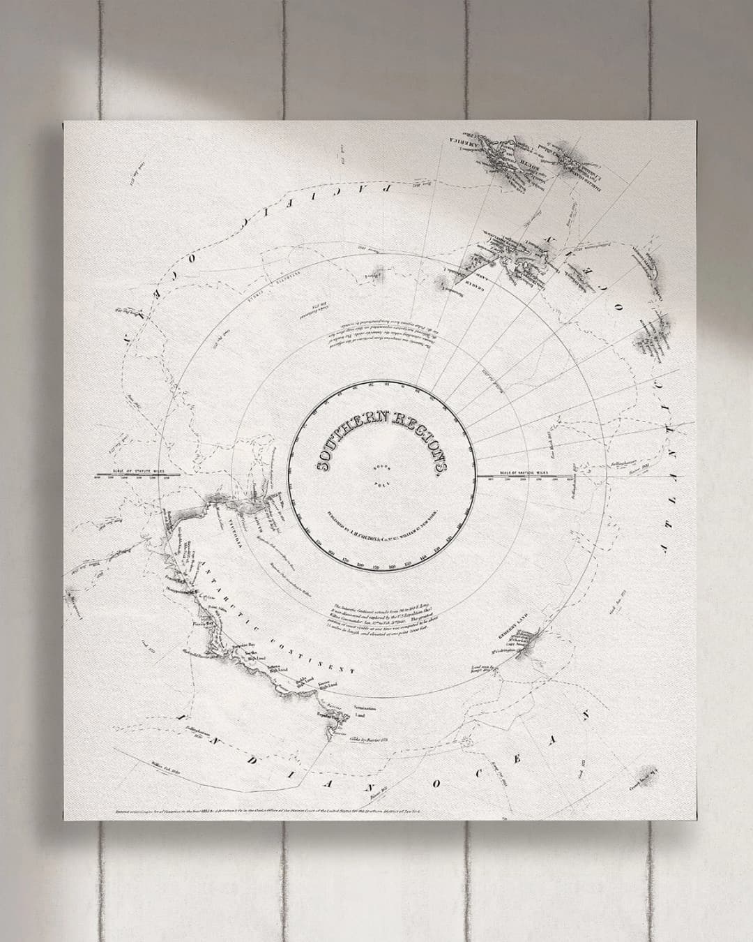 Cuadro Mapa Polo Sur vertical - 110x120 cm / Lona tensada con bastidor