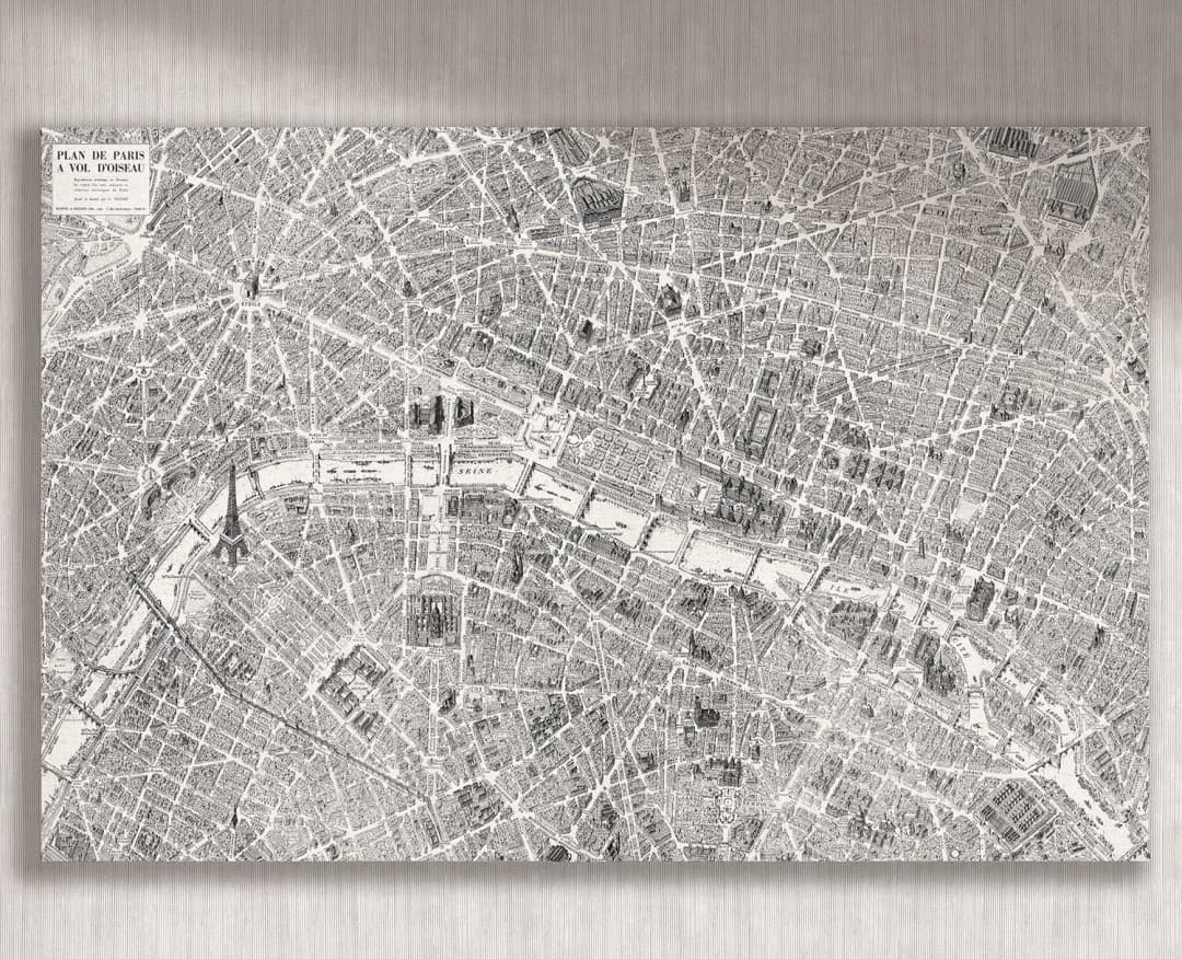 Cuadro Mapa La Ville horizontal - 140x90 cm / Lona tensada con bastidor