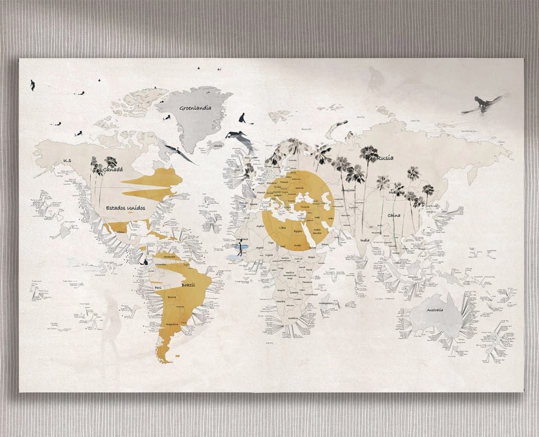 Cuadro Mapa Surf horizontal - 140x90 cm / Lona tensada con bastidor