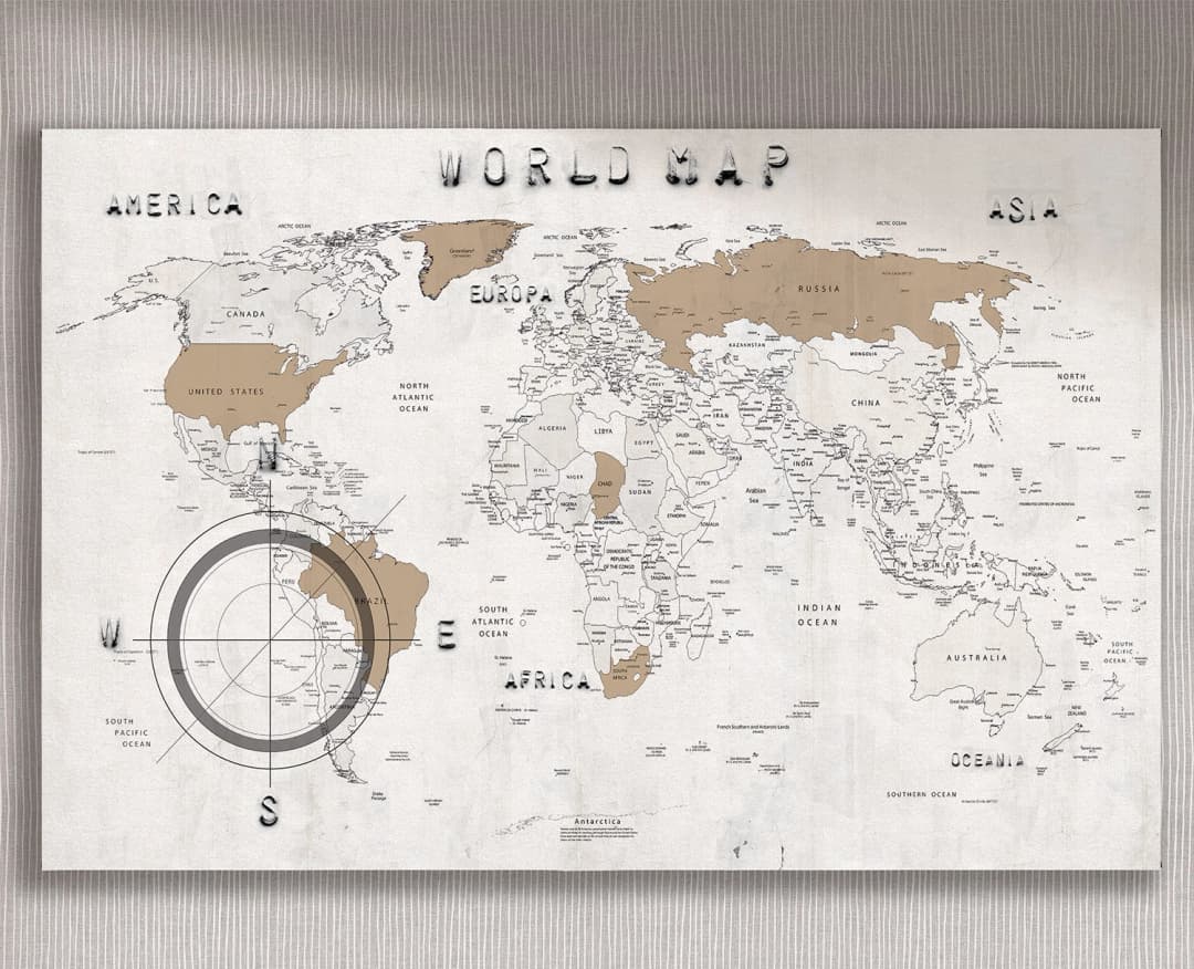 Cuadro Mapa Tabaco horizontal - 220x145 cm / Lona tensada con bastidor + marco de madera negro