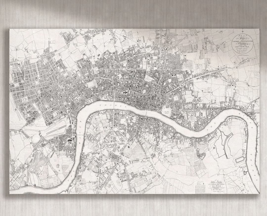 Cuadro Mapa City horizontal - 180x120 cm / Lona tensada con bastidor + marco color mañío