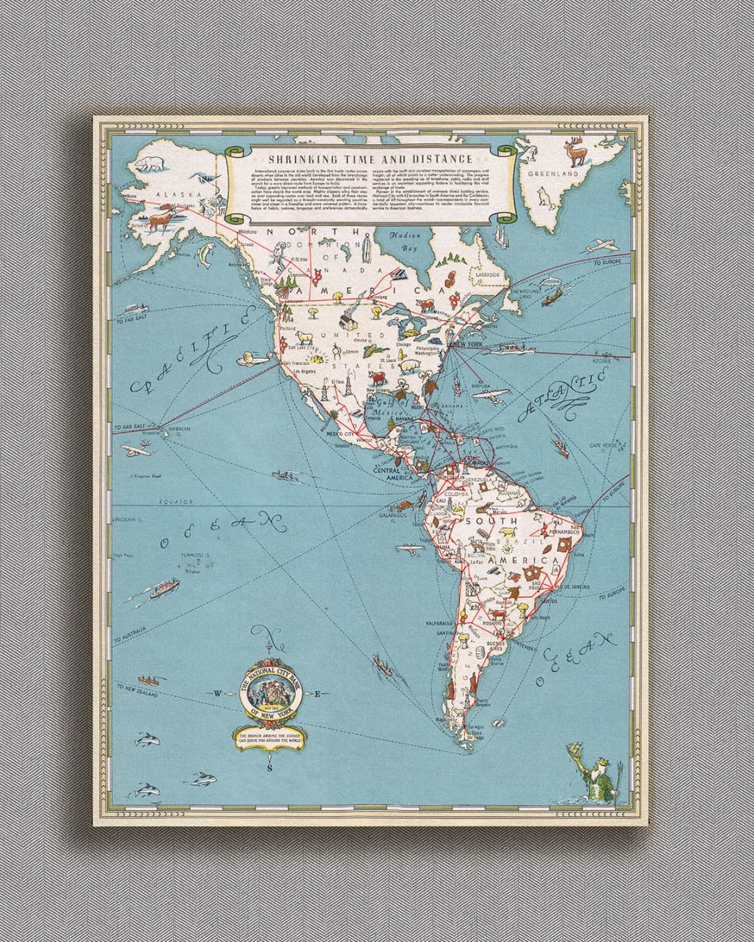 Cuadro Mapa Travesía vertical - 70x90 cm / Lona tensada con bastidor + marco color mañío