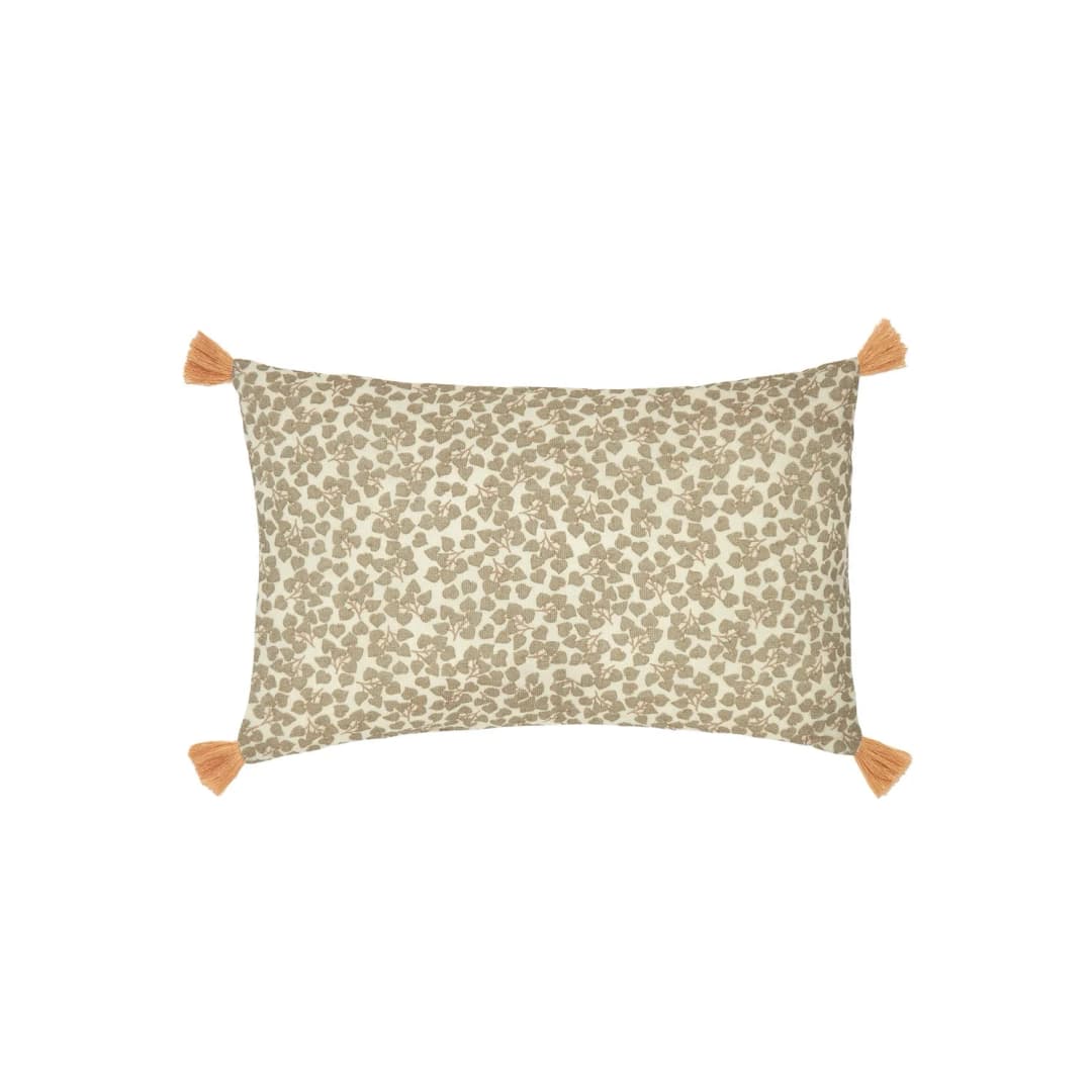 Cojín rectangular con pompones de doble gasa de algodón lavado Wabi Sabi - Light green yumiko