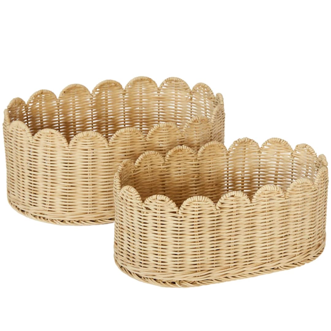 Set 2 canastos ovalados scalloped - rattán - L