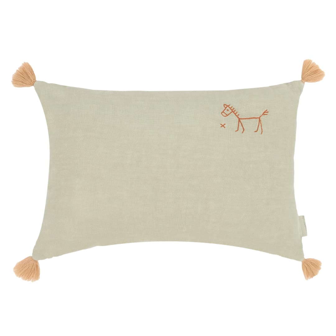 Cojín rectangular tassel bordado de lino francés lavado L1NO - Green matcha