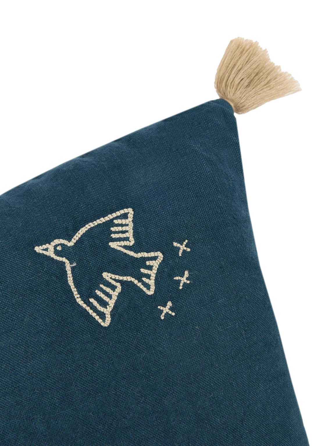 Cojín rectangular tassel bordado de lino francés lavado L1NO - Deep blue