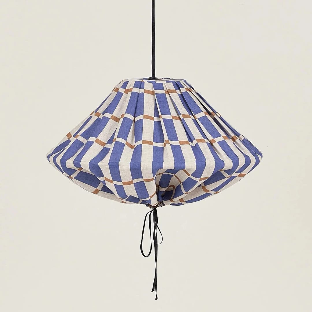 Lámpara colgante lino francés Yumi 50 cm - Blue mustard mosaic