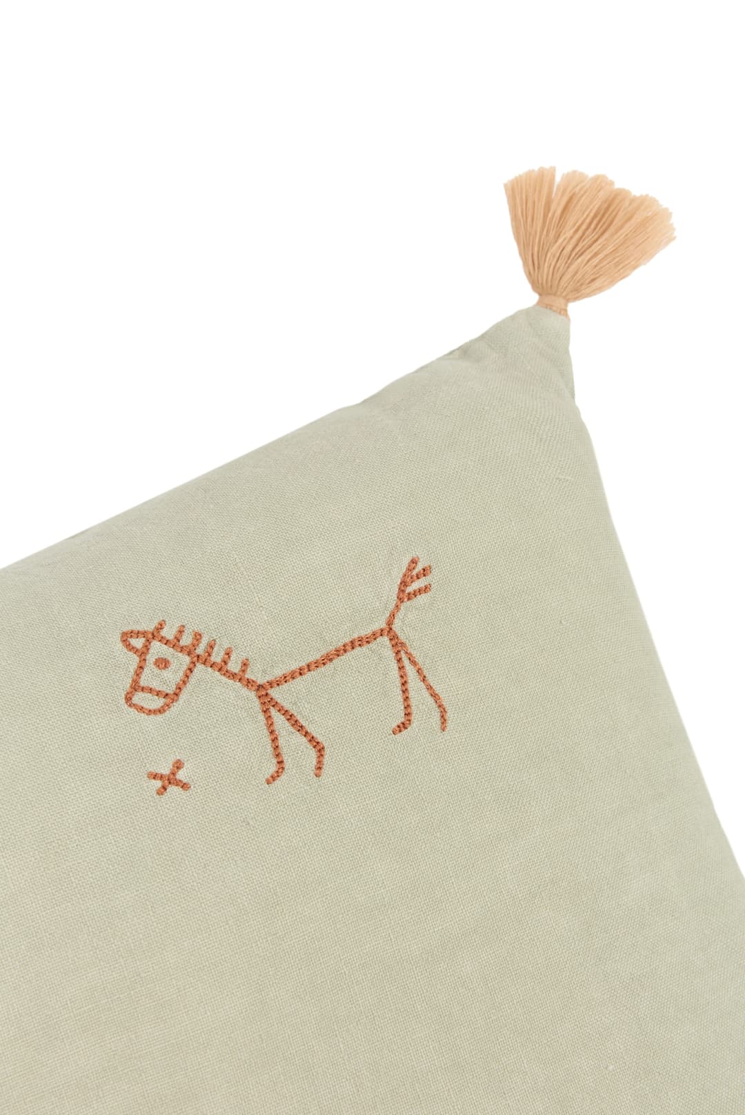 Cojín rectangular tassel bordado de lino francés lavado L1NO - Green matcha