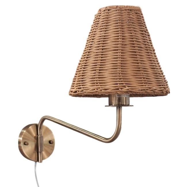 Aplique metal dorado ratán café 20xD35xH47 cm E27 - LGAP0127