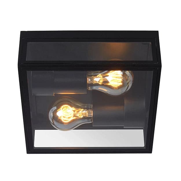Plafón metal vidrio negro exterior IP65 Ø 22x8,7cm 2 luces E27
