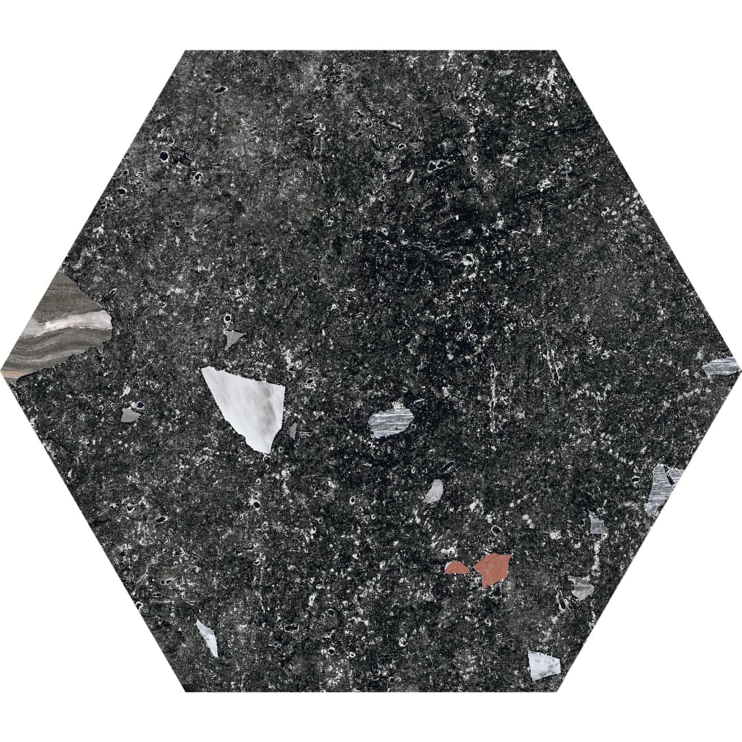 Porcelanato Sonar Negro Mate Hexagonal 22x25 cm