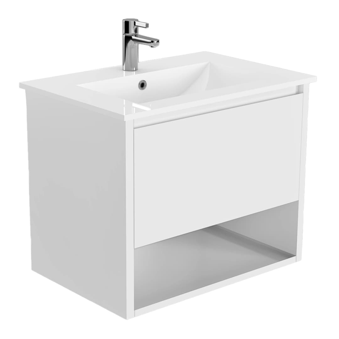 Mueble de Baño Delfos con Lavamanos 700x450x550 mm 1 Cajón y Repisa White Glossy