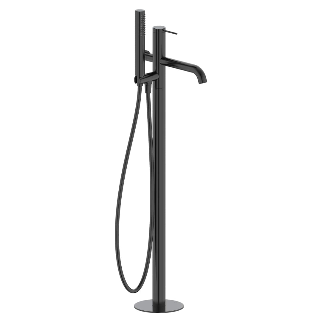 Grifería Tina Pie Trend Con Set Soporte Ducha Negro Mate