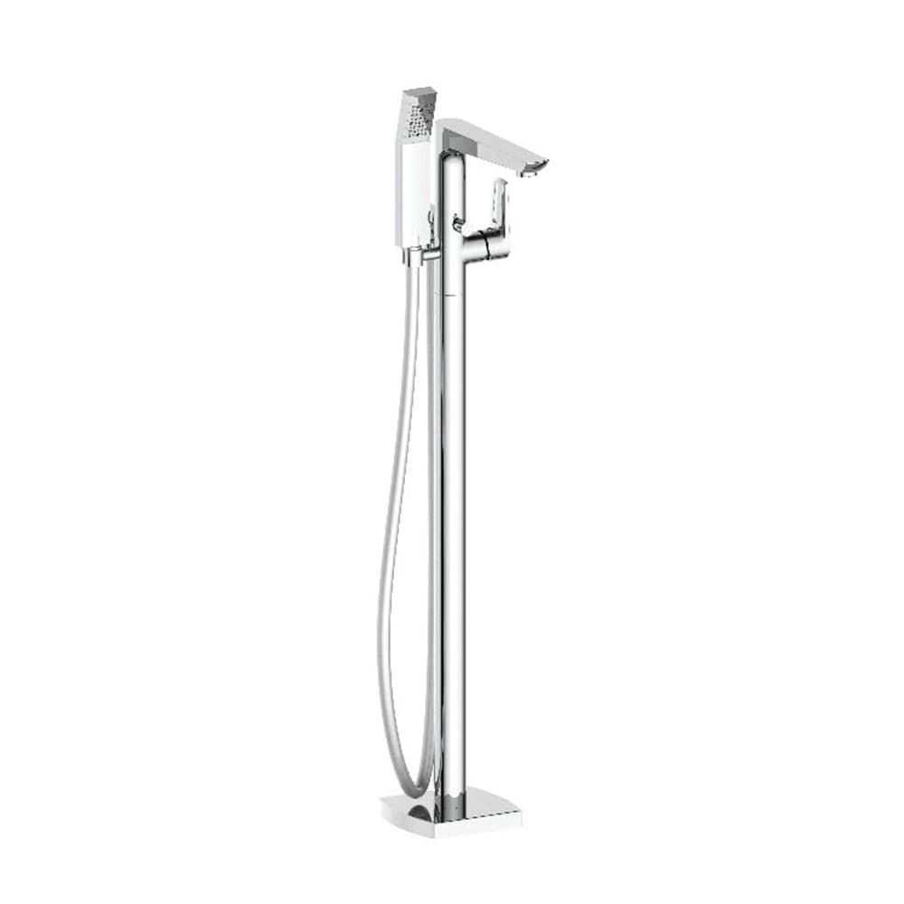 Grifería Tina Pie Keops-N C/Ducha Fono, Flexible, Soporte Cromado