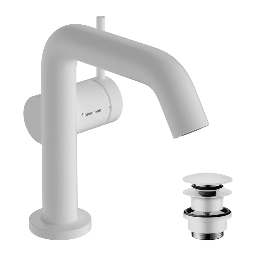 Griferia Lavamanos Tecturis S Lateral 11 Cm con Desagüe 73320700 Blanco Mate