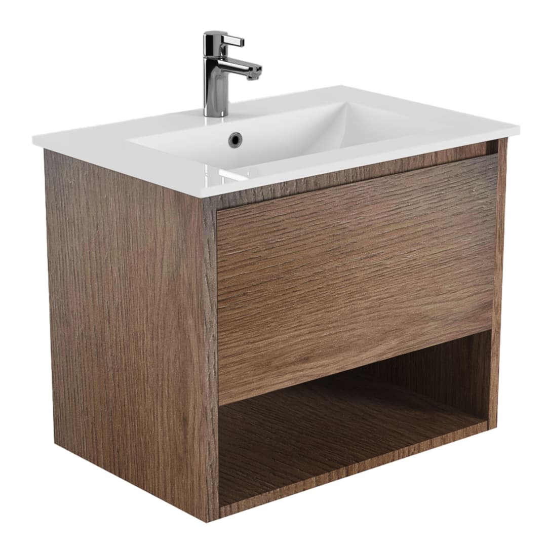 Mueble de Baño Delfos con Lavamanos 600x450x550 mm 1 Cajón y Repisa Rustic Oak