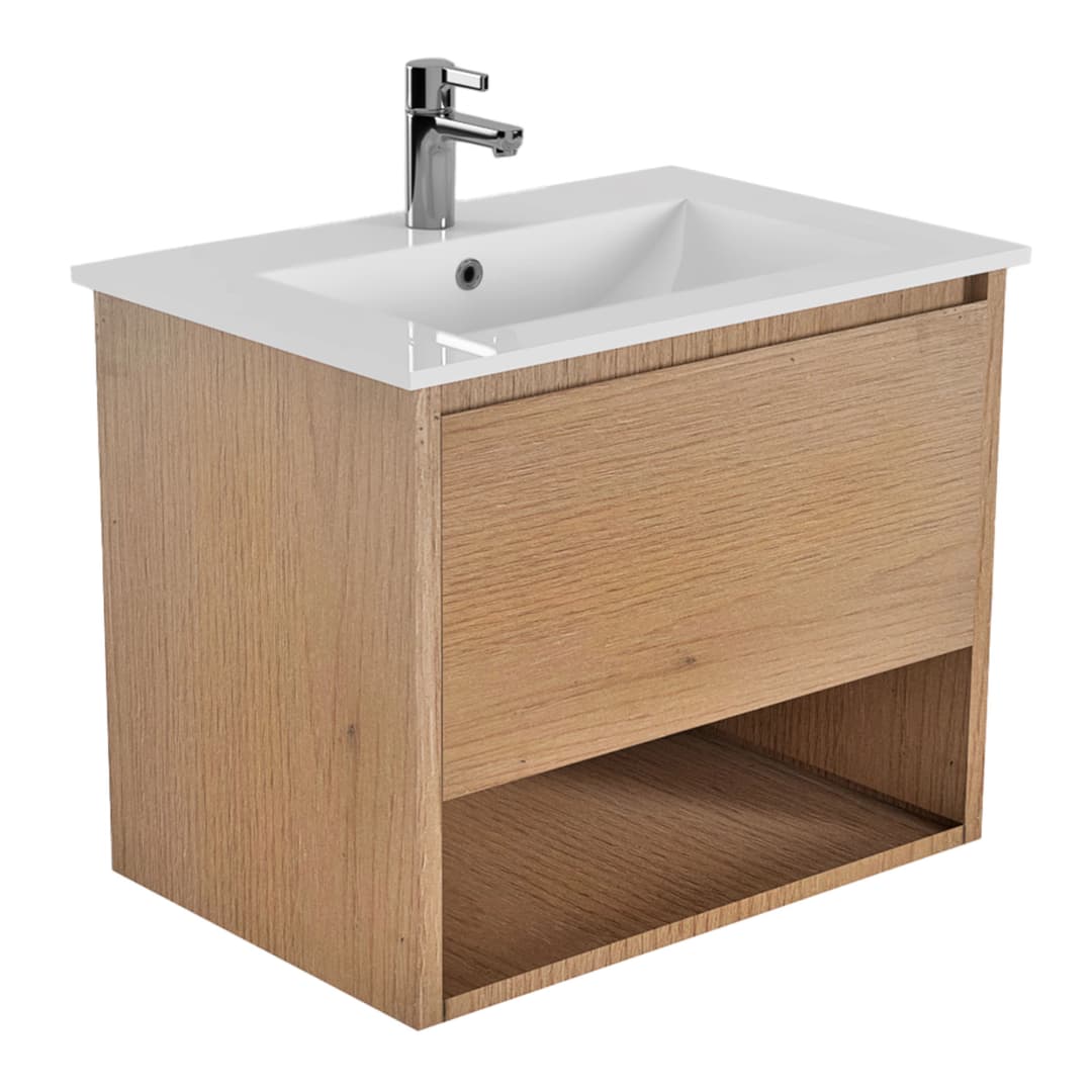 Mueble de Baño Delfos con Lavamanos 600x450x550 mm 1 Cajón y Repisa Natural Oak