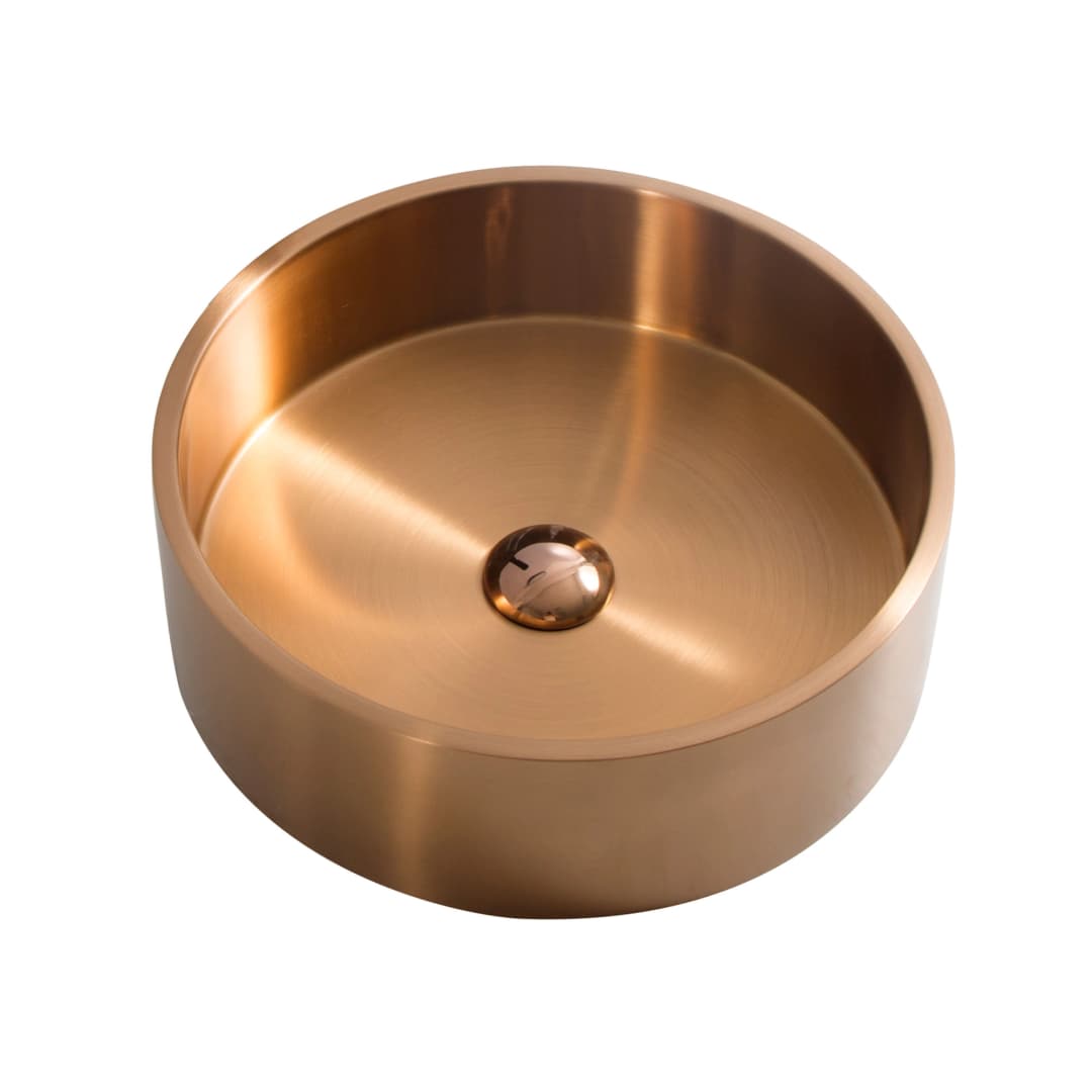 Lavamanos de Sobreponer Inox Rose Gold Satinado Redondo sin Rebalse 405x405x130 mm