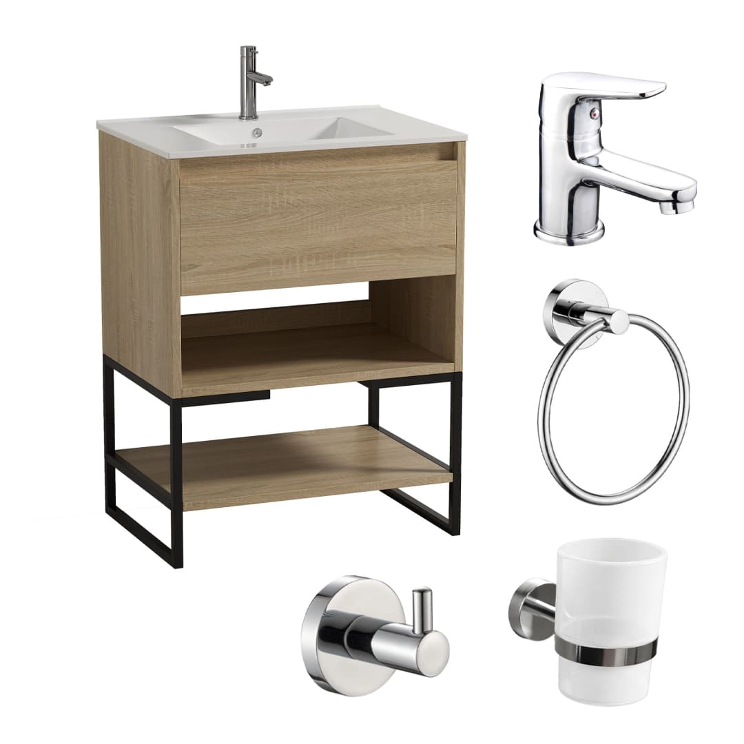 Pack Mueble de Baño Ralf con Lavamanos + Grifería Concept + Accesorios Bari Cromo Multicolor