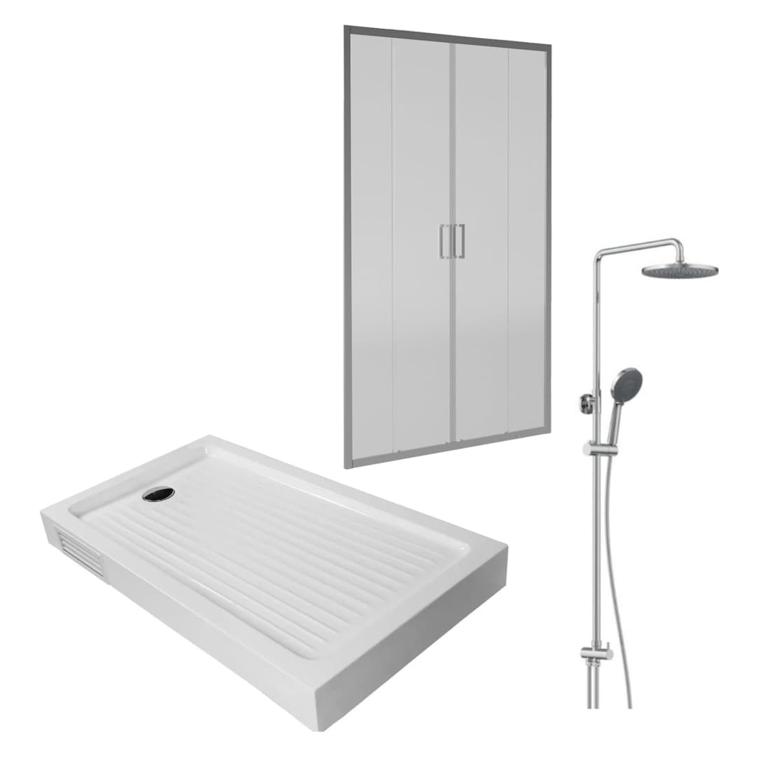 Pack Mampara Corredera Style 120 cm + Receptáculo Zen 120x70 cm + Columna Basic-N