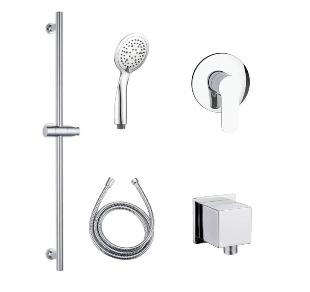 Pack Barra Ducha con Ducha Fono Flexible y Mezclador Cromo