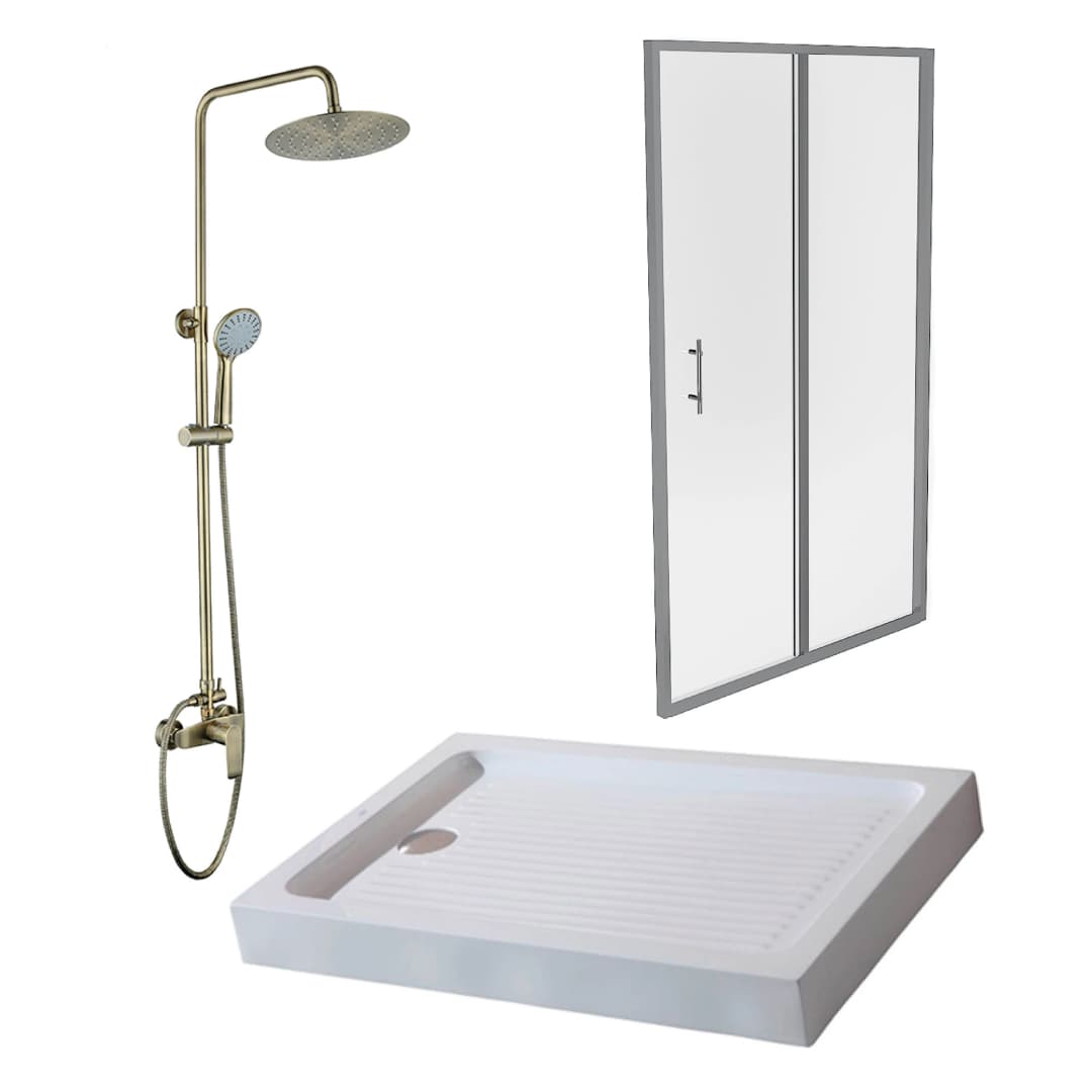 Mampara Aura + Receptáculo Zen + Grifería Urban Antique Bronce
