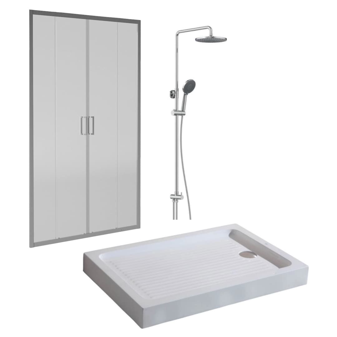 Pack Mampara Corredera Style 130 cm y Receptáculo Zen 130x80 cm y Columna Basic-N