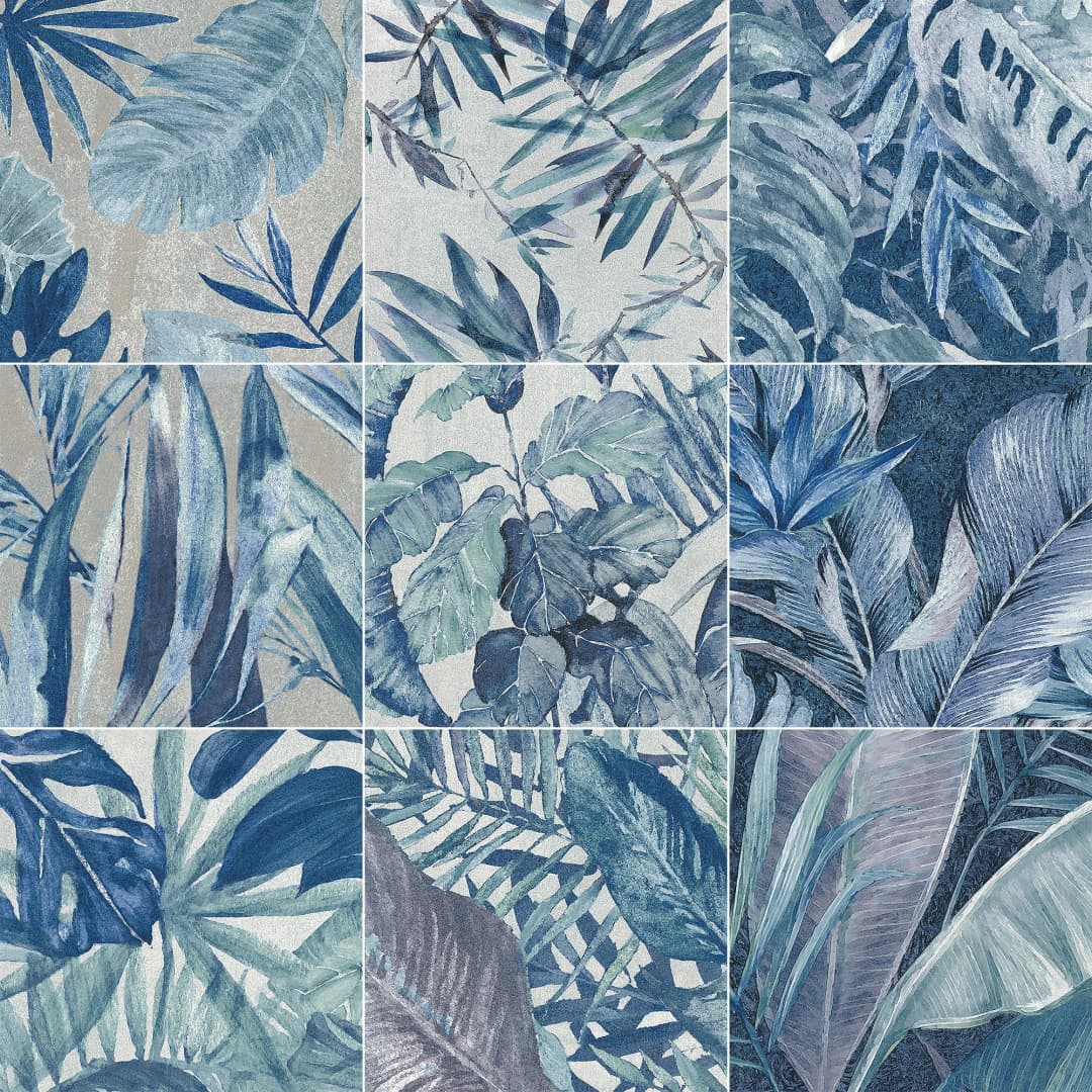 Porcelanato Empire Floral Azul Mate 15x15 cm