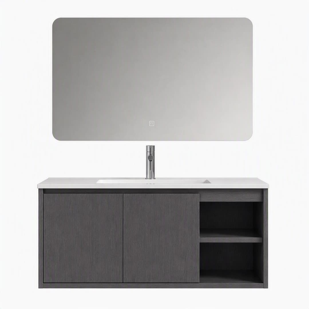 Mueble de Baño Nepal con Lavamanos 2 Puertas y Repisa Lateral Dark Grey 710x465x500 mm