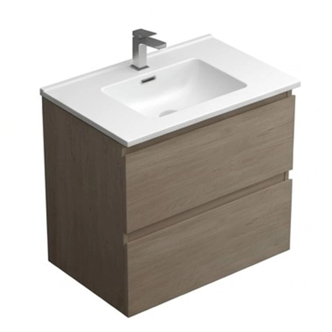 Mueble de Baño New Delfos 600 mm 2 Cajones Light Oak con Lavamanos