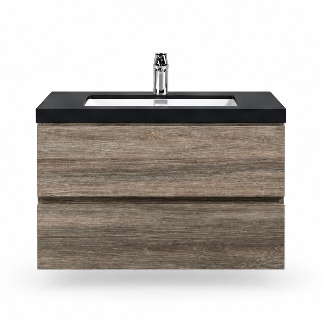 Mueble de Baño City 800 Maple Grey con Lavamanos Negro Mate Slim