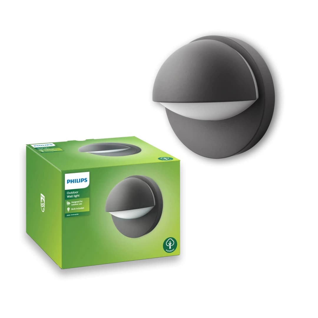 APLIQUÉ MURO PHILIPS JUNE IP44 (SIN AMPOLLETA E27) NEGRO (915002145803)