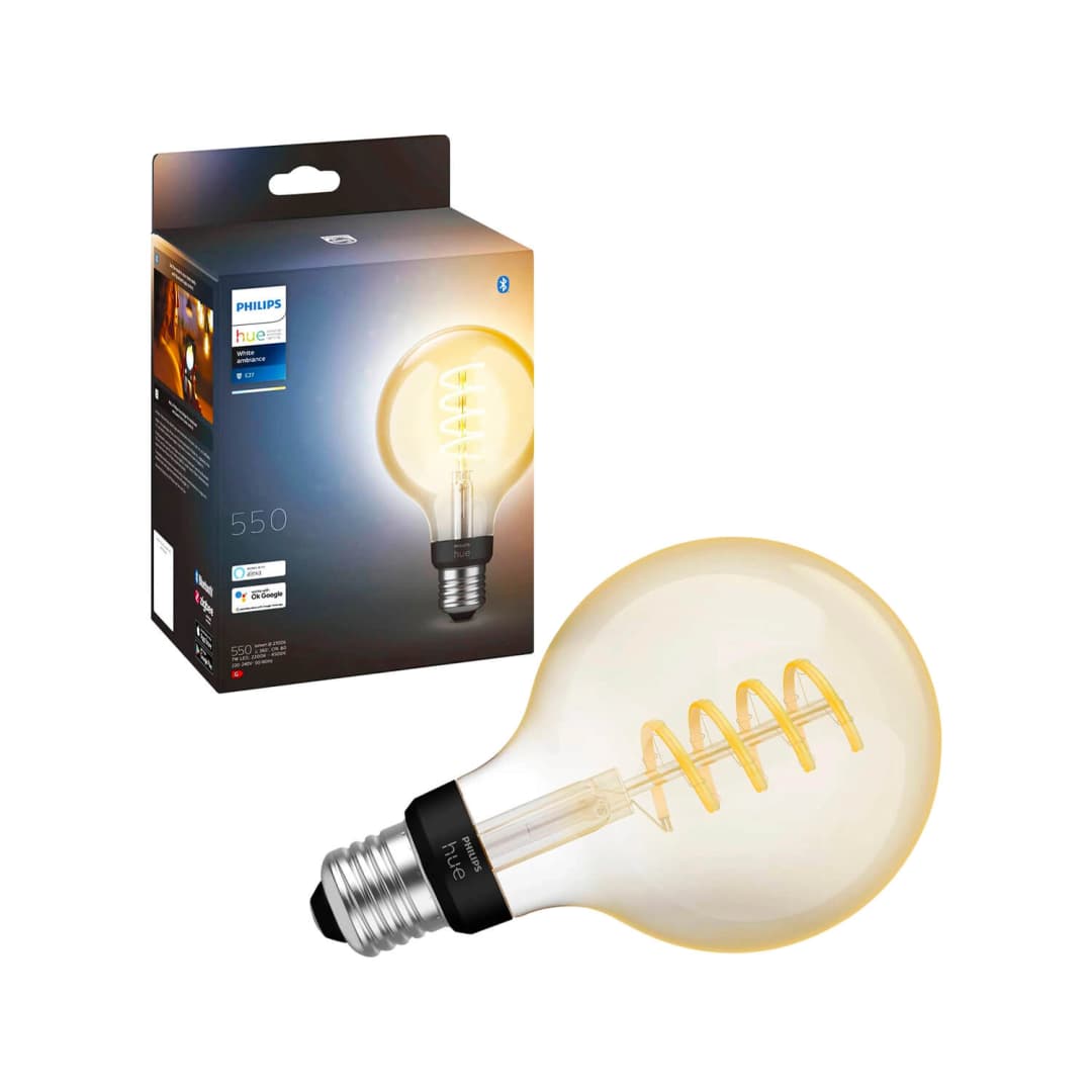 AMPOLLETA E27 PHILIPS HUE FILAMENTO GLOBO BLUETOOTH 7W LUZ CÁLIDA (2200K) A NEUTRA (4500K) ÁMBAR (929002477801)