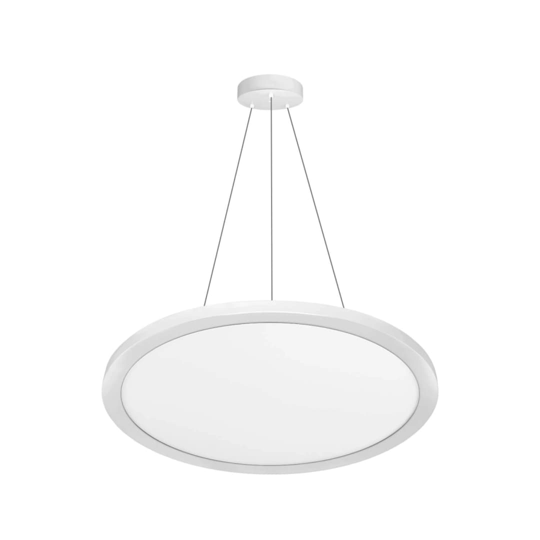 PLAFÓN COLGANTE LED STUDIO REDONDO 40W LUZ CÁLIDA (3000K) A FRÍA (6500K) (CCT) IP42 Ø50X2.5CM BLANCO
