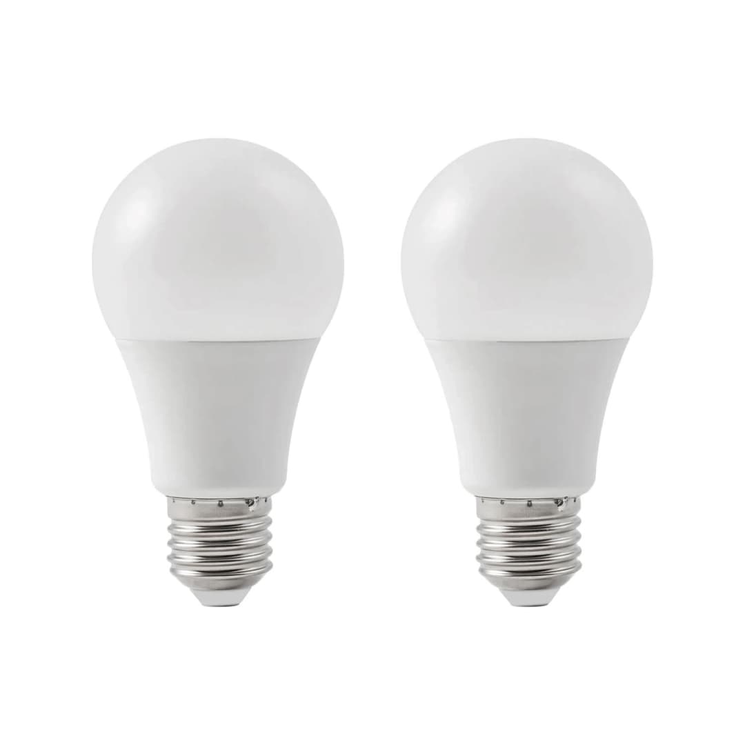 KIT DE 2 AMPOLLETAS A60 LED STUDIO 5W LUZ CÁLIDA (3000K) BLANCA