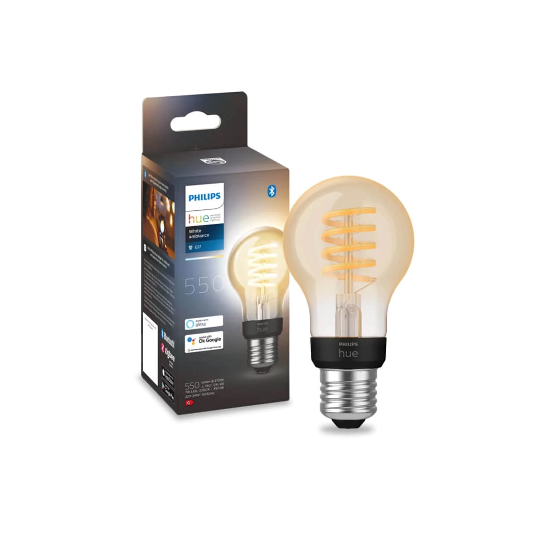 AMPOLLETA INTELIGENTE E27 PHILIPS HUE FILAMENTO 7W LUZ CÁLIDA (2200K) A NEUTRA (4500K) TRANSPARENTE (929002477501)